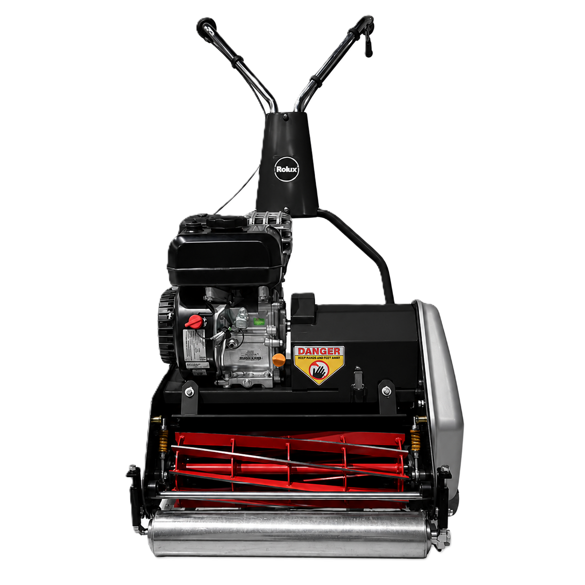 Rolux S17 petrol cylinder mower side view