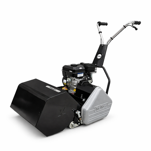 Rolux X17 cylinder mower side view with grass catcher and steel construction