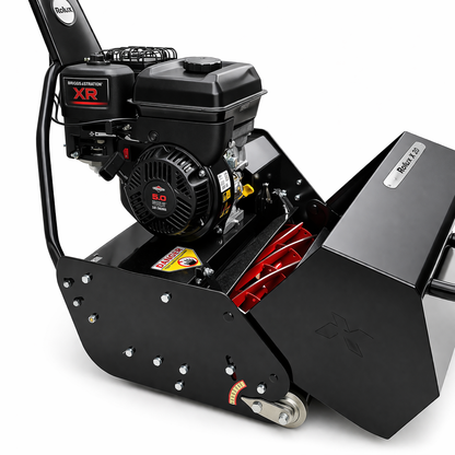 Close-up of Rolux X20 reel mower engine and cutting reel with XR series motor